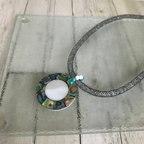 メッシネックレス.取り外し可能「シェル.ターコイズ.サンゴ 