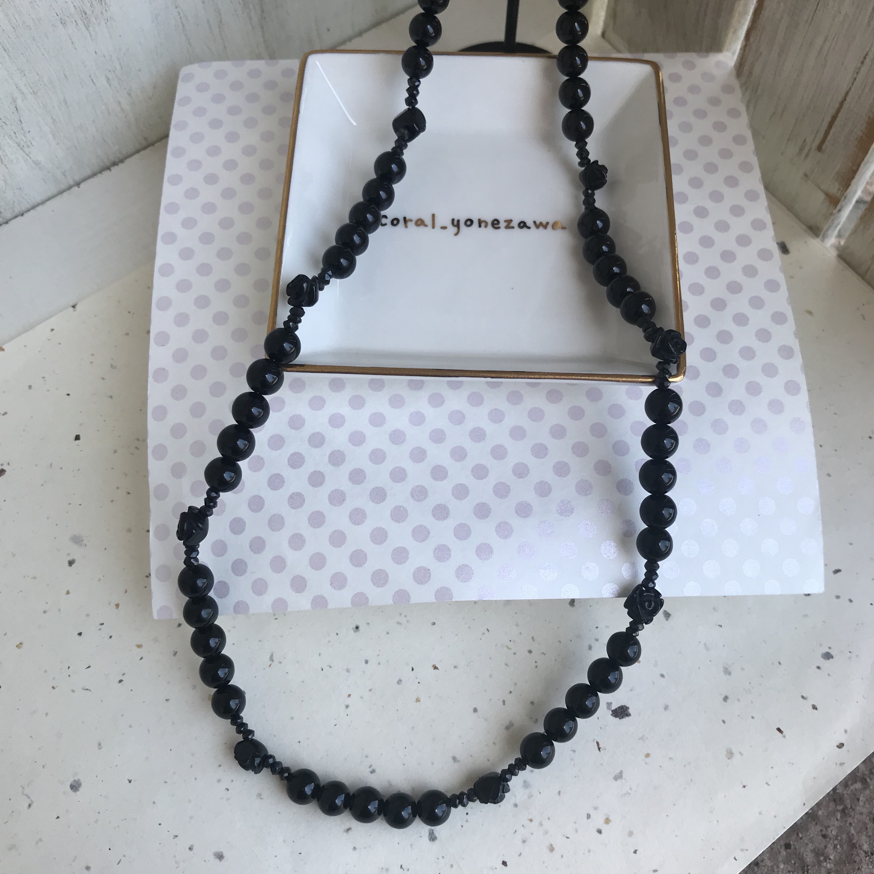 黒バラがポイント！ネックレス「黒サンゴ.オニキス.ブラックスピネル」