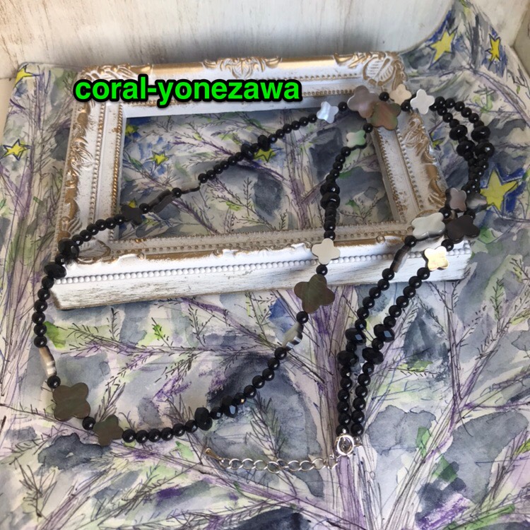 オニキス☆☆蝶貝ネックレス