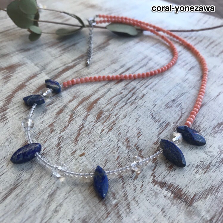 ネックレス.珊瑚.ラピス.水晶.いつもとは違うstyleに＊