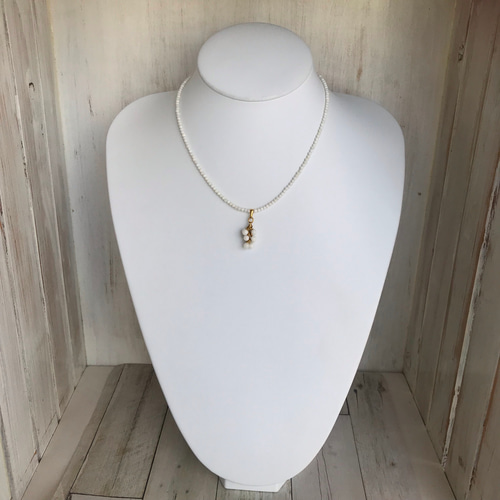 新品/K18/天然白珊瑚 /国産/素敵なネックレス978 新品/K18/D0.02ct ダイヤ/天然白珊瑚 /国産/素敵なネックレス978