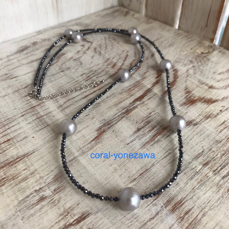 令和元年6月誕生石フェア 【淡水パール.ヘマタイト2色カラーネックレス☆】 6,688円