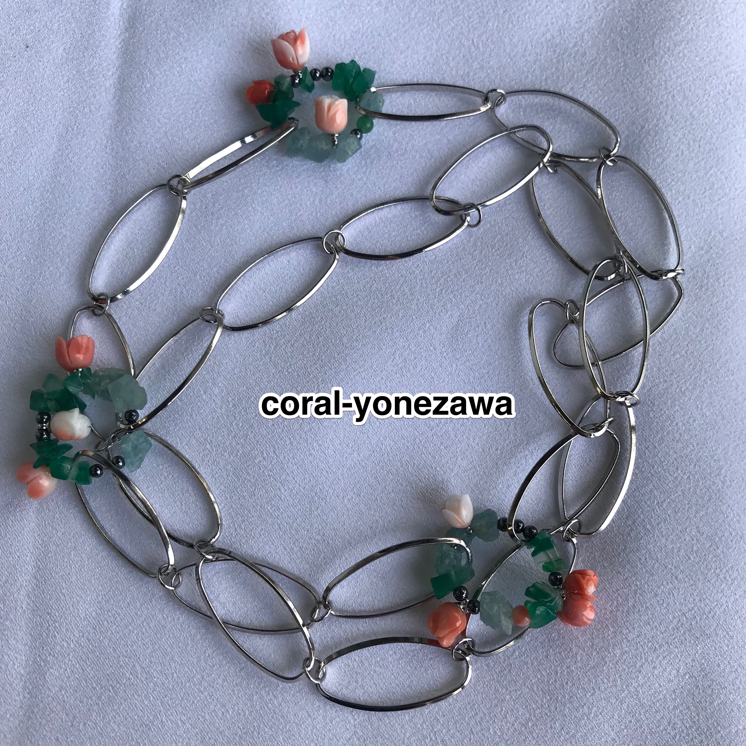 シルバーアクセ.珊瑚ネックレス.♪お出かけが待ち遠しくなりそうなネックレス♪