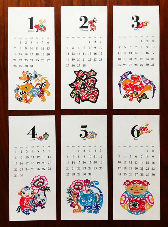 ２０１８年戌年記 2018年戌年吉祥カレンダー［壁掛け／月めくり］ カレンダー 老虎小百貨