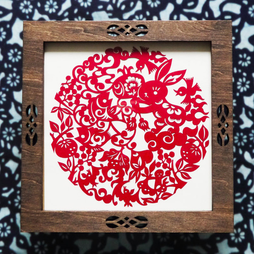 切り絵　額装 額装切り紙☆福撒き兎 切り絵 老虎小百貨 通販 6362981｜Creema