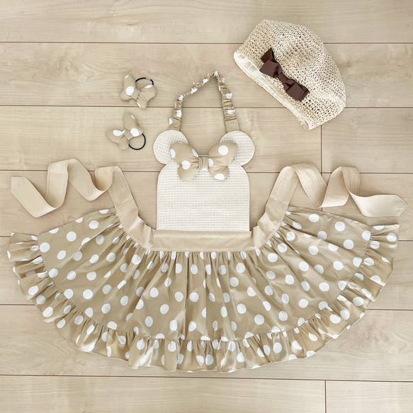 ドット柄フリルたっぷりエプロンドレス♡サイズS,M,L(80〜160 ドット柄フリルたっぷりエプロンドレス♡サイズS,M,L(80〜160