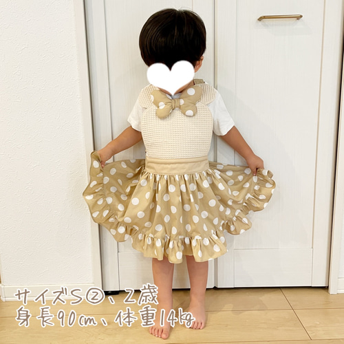 ドット柄フリルたっぷりエプロンドレス♡サイズS,M,L(80〜160 ドット柄フリルたっぷりエプロンドレス♡サイズS,M,L(80〜160