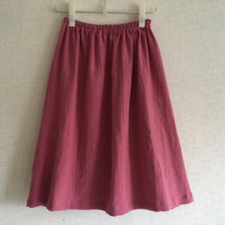 綿麻(コットンリネン)　Aライン　スカート　ピンク 1枚目の画像