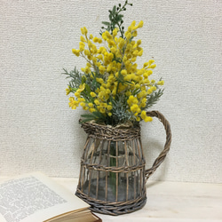 ''花瓶とセット！ずーっとフワフワミモザの花束"ナチュラルライフに似合う春色スワッグ 2枚目の画像