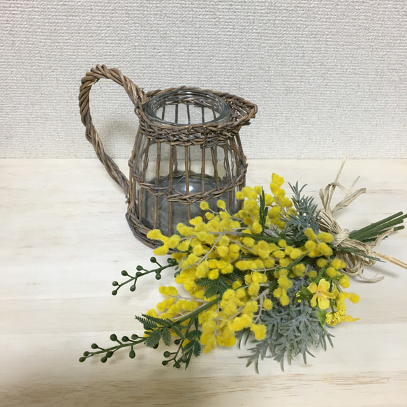 ''花瓶とセット！ずーっとフワフワミモザの花束"ナチュラルライフに似合う春色スワッグ 5枚目の画像