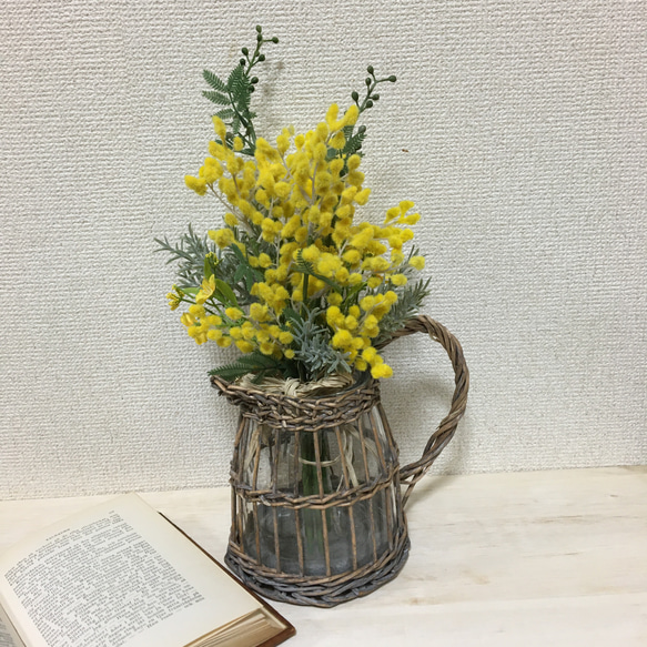 ''花瓶とセット！ずーっとフワフワミモザの花束"ナチュラルライフに似合う春色スワッグ 6枚目の画像