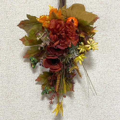 時のうつろい！枯れ葉の秋！＂大人の秋色スワッグ アートフラワー  