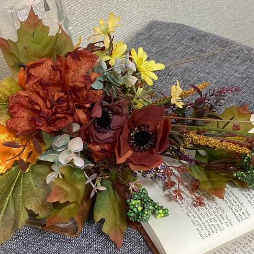 時のうつろい！枯れ葉の秋！＂大人の秋色スワッグ アートフラワー  
