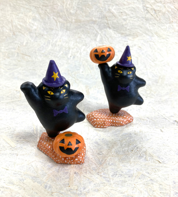 ＂Halloween！黒猫とカボチャのジャック"マグネット黒猫のハロウィンフィギュア 4枚目の画像