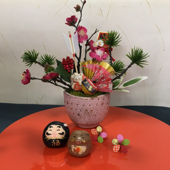 福招き猫と駒のお正月飾り【お正月2019】 1枚目の画像