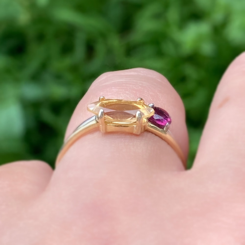 Silver925 18kgp マーキスカット シトリンのリング 14号 指輪・リング