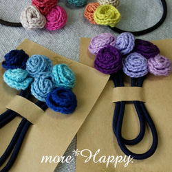 可愛い手編みミニバラの花束ヘアゴム２本組　～パープル～ 4枚目の画像