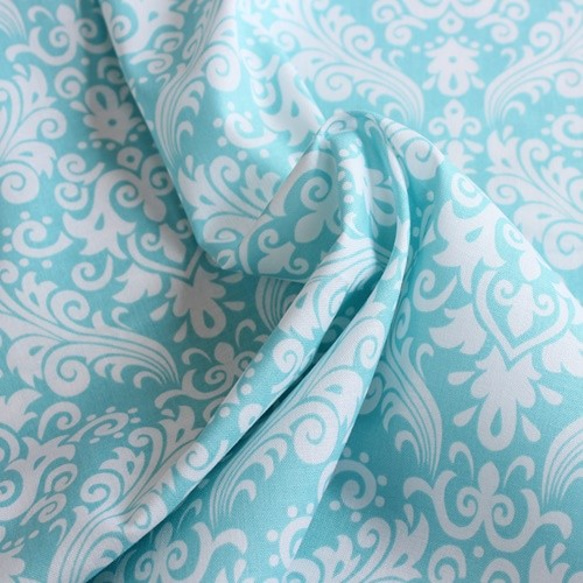 USAコットン　ライリーブレイク　 Damask Aqua ダマスク柄 1枚目の画像