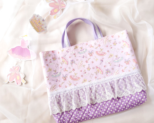 ai@h　バタフライ柄（パープル）✕ピンクのレッスンバッグ　持ち手短め ai@h様専用 バタフライ柄（パープル）✕ピンクのレッスンバッグ 持ち手