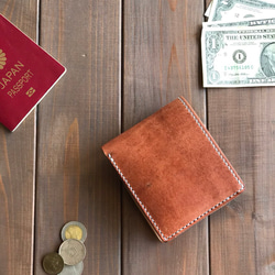 アメリカンオイルレザーを使用したキャメル色の三つ折り財布　送料無料　本革　名入れ アメリカンオイルレザーを使用したキャメル色の三つ折り財布 三