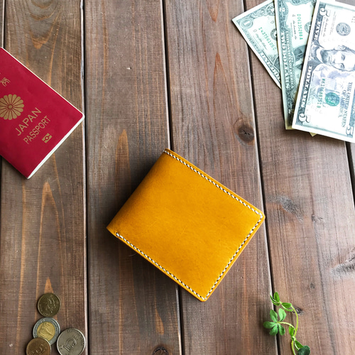 イタリアンレザーを使用した黄色と無地の二つ折り財布 二つ折り財布  
