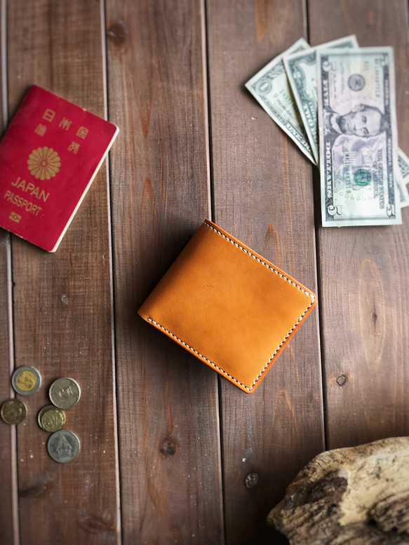 アメリカンオイルレザーを使用したキャメル色の二つ折り財布 二つ折り