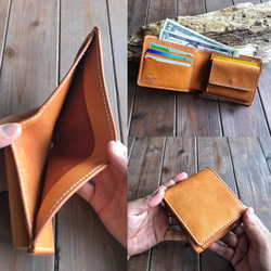 アメリカンオイルレザーを使用したキャメル色の二つ折り財布 4枚目の画像