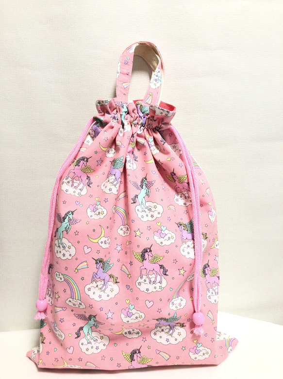 体操着袋 ユニコーン 白×ピンク 2枚目の画像