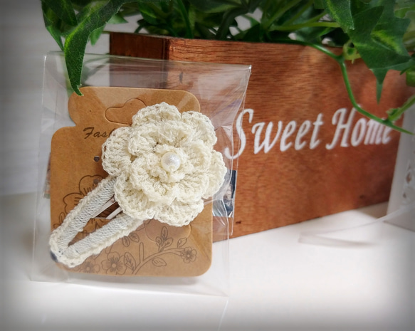 かぎ針編みのお花のパッチンピン　2個セット　2000円以上で送料無料♪ 7枚目の画像