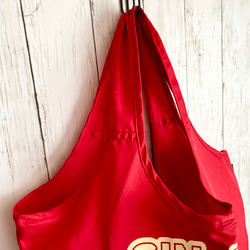 『GIN FROG/ジンフロッグ』幅広持ち手のエコバッグ・Lサイズ・赤・サブバッグ・トートバッグ・カエル 3枚目の画像