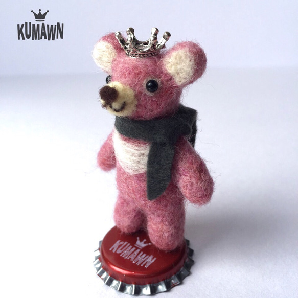 王冠 くま「kumawn pinkie/クマウン ピンキー」もふもふ 羊毛フエルト キュート 1枚目の画像