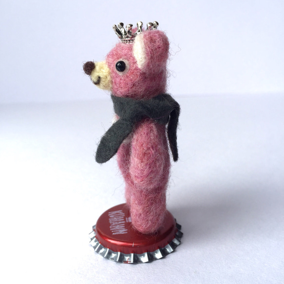 王冠 くま「kumawn pinkie/クマウン ピンキー」もふもふ 羊毛フエルト キュート 2枚目の画像
