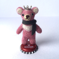 王冠 くま「kumawn pinkie/クマウン ピンキー」もふもふ 羊毛フエルト キュート 3枚目の画像
