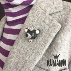 王冠 クマ「kumawn/クマウン」もふもふ 羊毛フエルト ブローチ・purple・ハート 6枚目の画像
