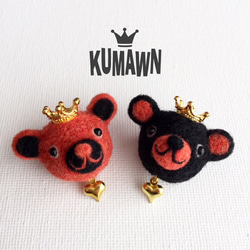 『kumawn /クマウン』ブローチ・ブラックorチェリー・ハート 可愛い くま 1枚目の画像