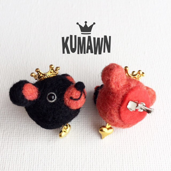 『kumawn /クマウン』ブローチ・ブラックorチェリー・ハート 可愛い くま 2枚目の画像