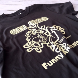 『GIN FROG/ジンフロッグ』レギュラー Tシャツ・スモークブラック・オートミール・カエル・イラスト・王冠 4枚目の画像
