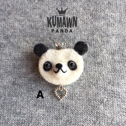 平たぁ〜い「kumawn/クマウン・panda」ブローチ・パンダ・ぎゃくパンダ・可愛い  ハート 王冠 2枚目の画像
