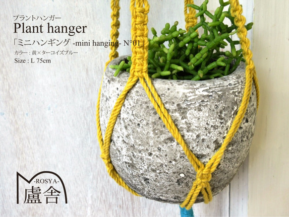 プラントハンガー[ ミニハンギング -mini hanging- N°01 白×青 ] （コットン）マクラメ ハンギング 1枚目の画像