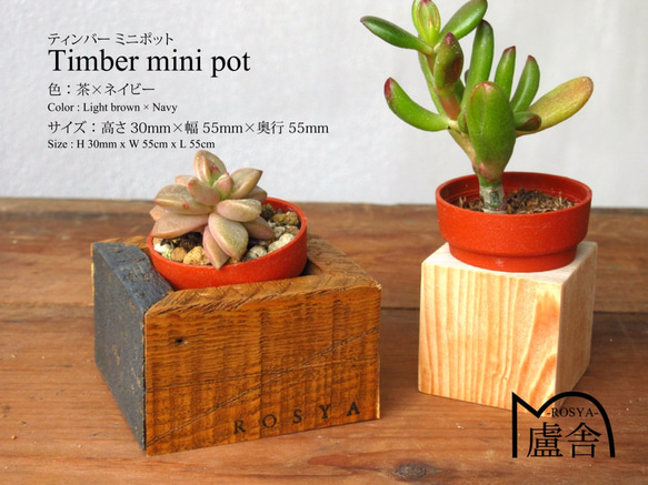 ティンバー ミニ ポット -Timber Mini Pot-　茶×ネイビー 4枚目の画像