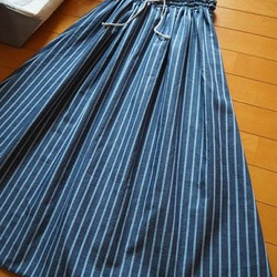 ストライプギャザースカート　リネン混　フリーサイズ 7枚目の画像