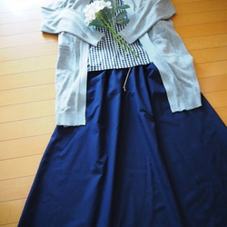 コットンリネンのシンプルギャザースカート☆フリーサイズ　ネイビー 6枚目の画像