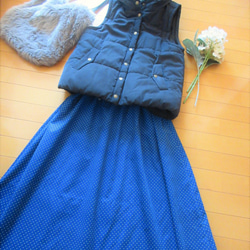 ブルーのドットがかわいい☆コーデュロイのスカート☆フリーサイズ 6枚目の画像