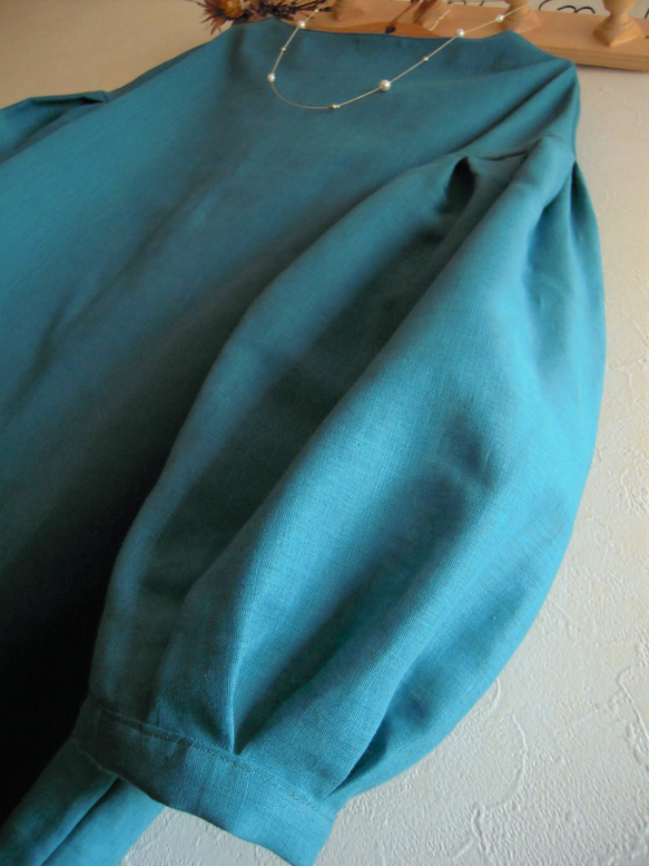ボリューム袖プルオーバー　リネン100％　filer　グリーン　M 4枚目の画像