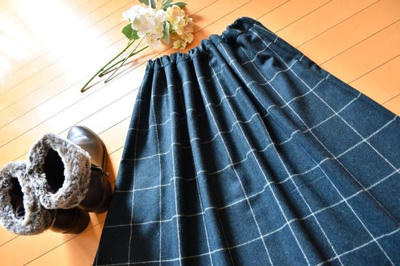 ウール混　シンプルギャザースカート　フリーサイズ　 4枚目の画像