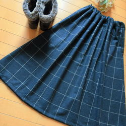 ウール混　シンプルギャザースカート　フリーサイズ　 2枚目の画像
