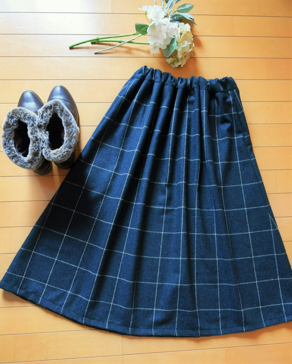 ウール混　シンプルギャザースカート　フリーサイズ　 3枚目の画像