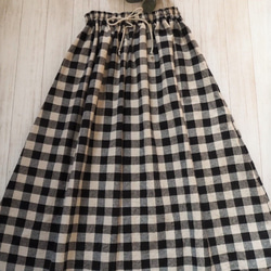 シンプルギャザースカート　フリーサイズ　ギンガムチェック　ブラック 5枚目の画像