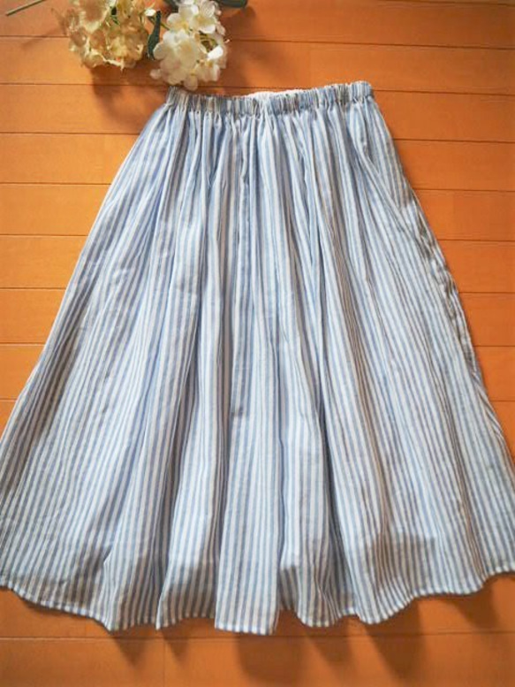 シアー　透け感ストライプ　ペチコート付き　たっぷりギャザースカート　フリーサイズ 6枚目の画像