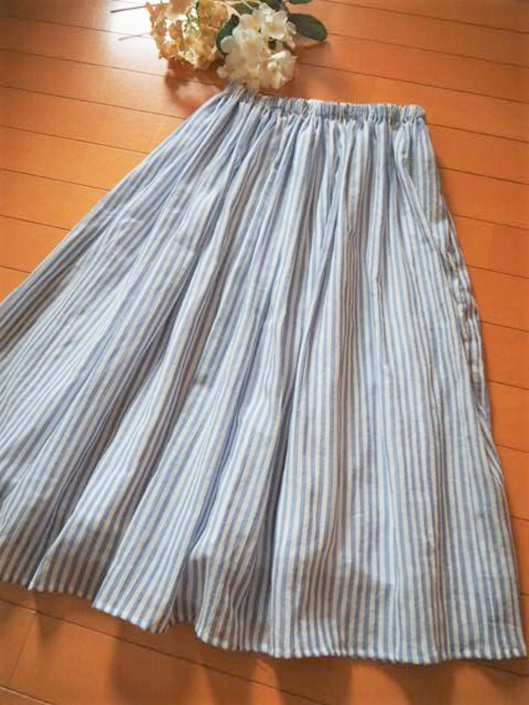 シアー　透け感ストライプ　ペチコート付き　たっぷりギャザースカート　フリーサイズ 8枚目の画像